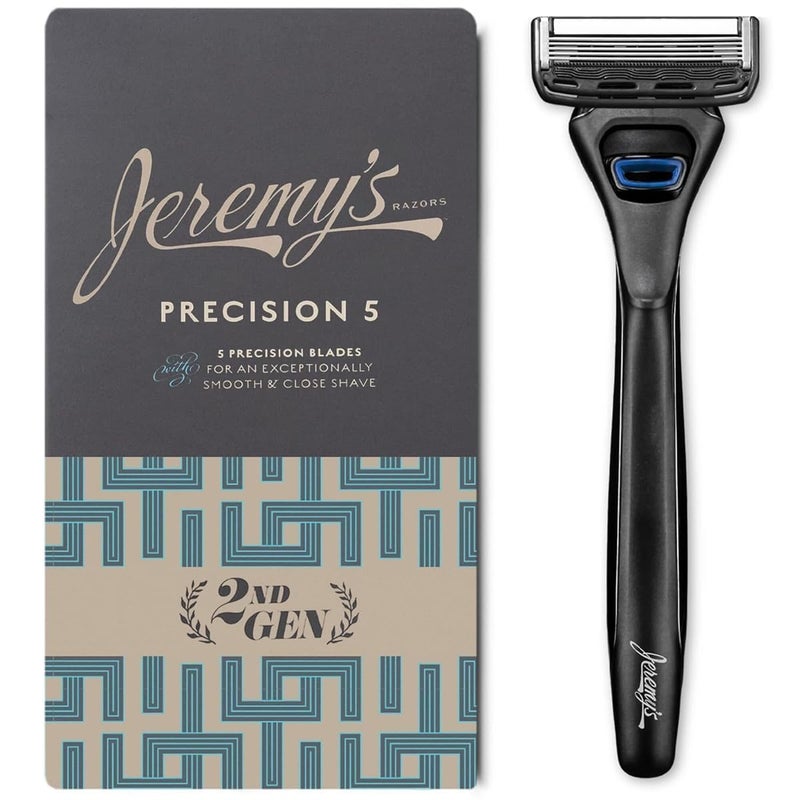 Jeremy's Razors for Men: Precision 5 Blade Razor - Stainless Blades, Lubricating Strip, Precision Trimmer - Men's Shaving Essentials Kit, Travel Shaver Face Body Head Shavers (1 Razor 1 Cartridge) - Image 1